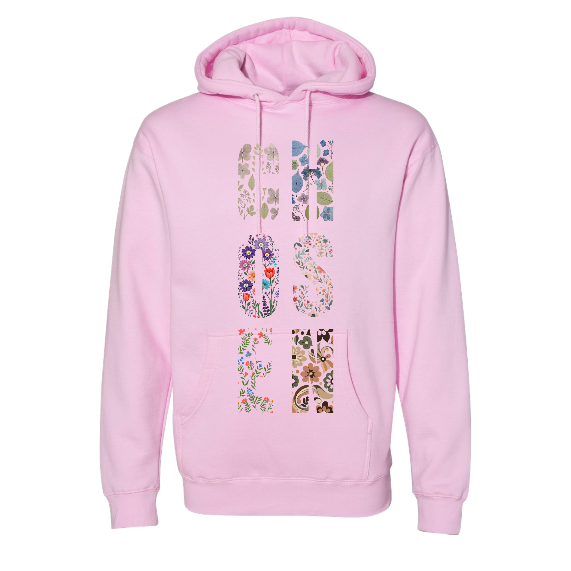 Chosen - Light Pink Hoodie with Botanical Print