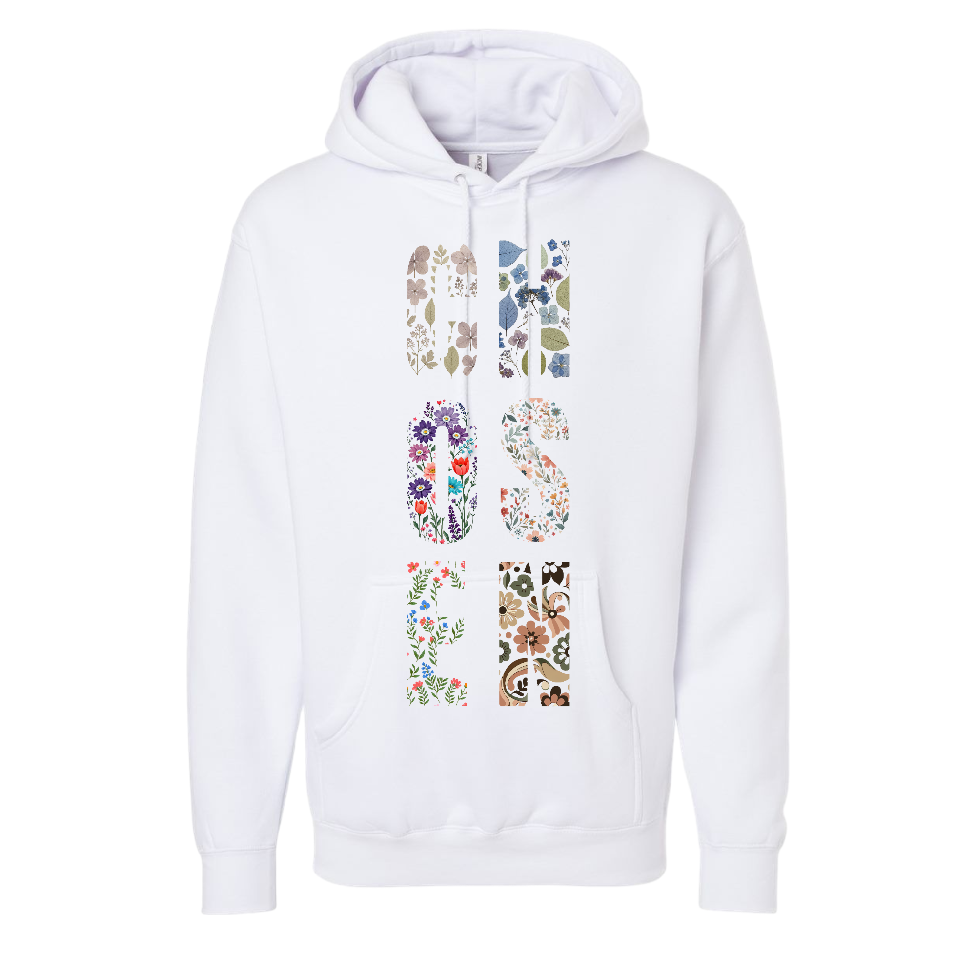 Chosen - White Hoodie with Botanical Print