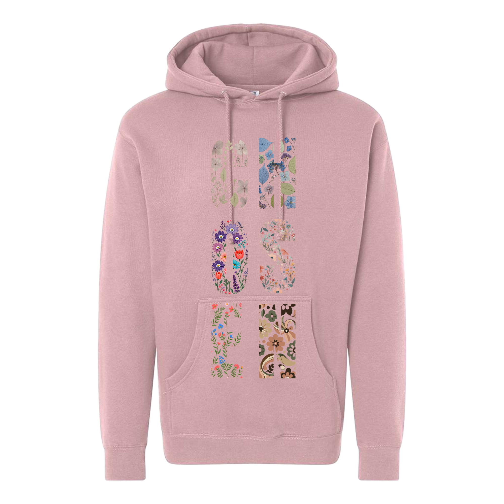 Chosen - Dusty Pink Hoodie with Botanical Print