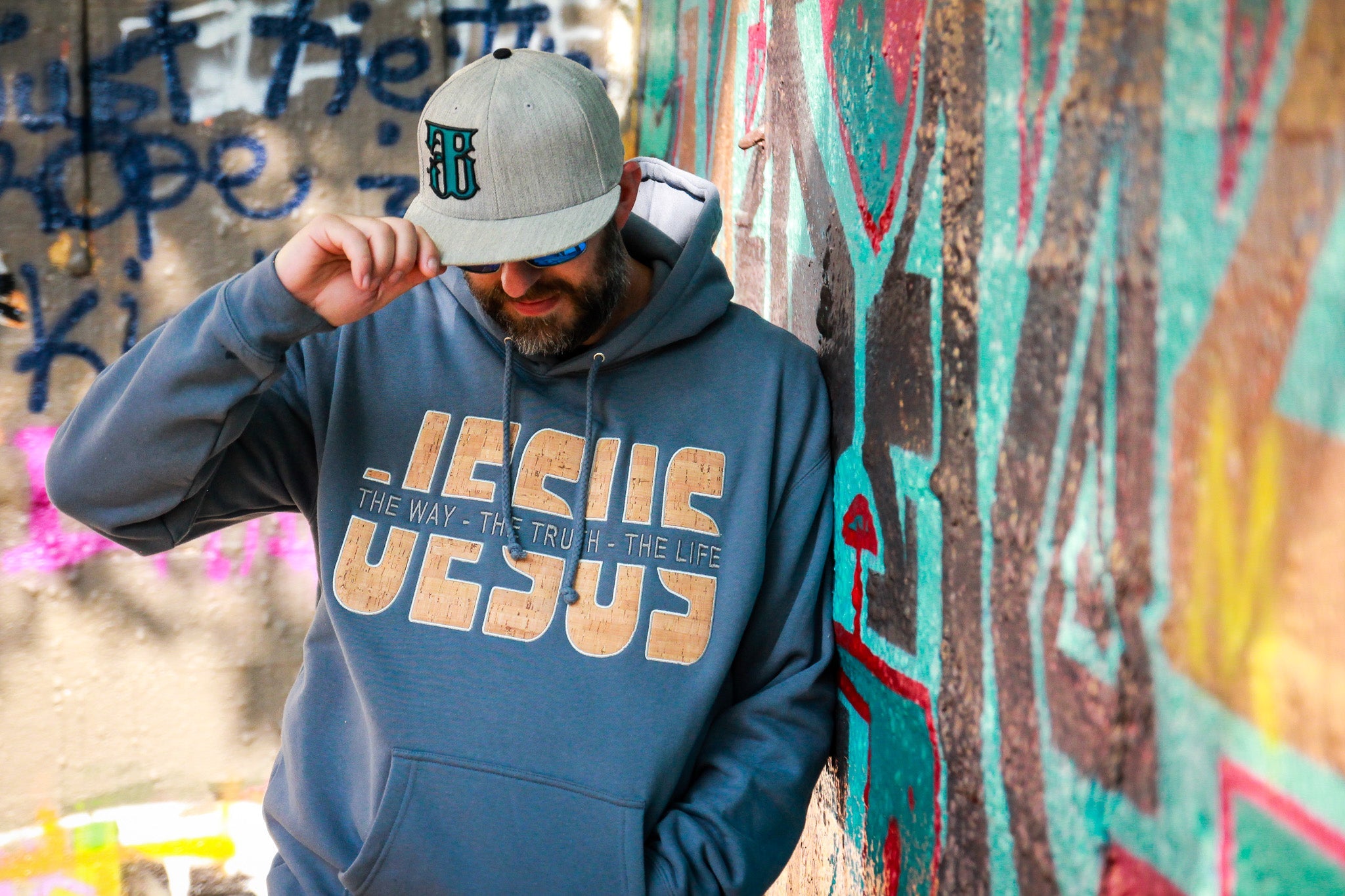 The Way The Truth The Life - Jesus - Hoodie Embroidered with Cork details