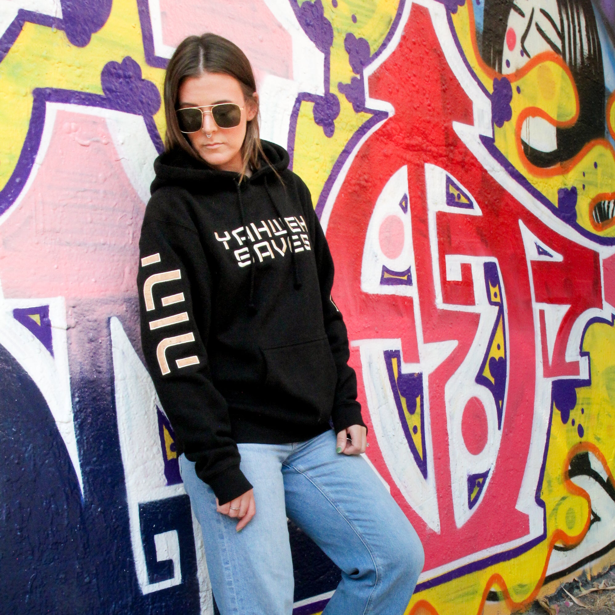Yahweh Saves Hoodie - Black and Cork