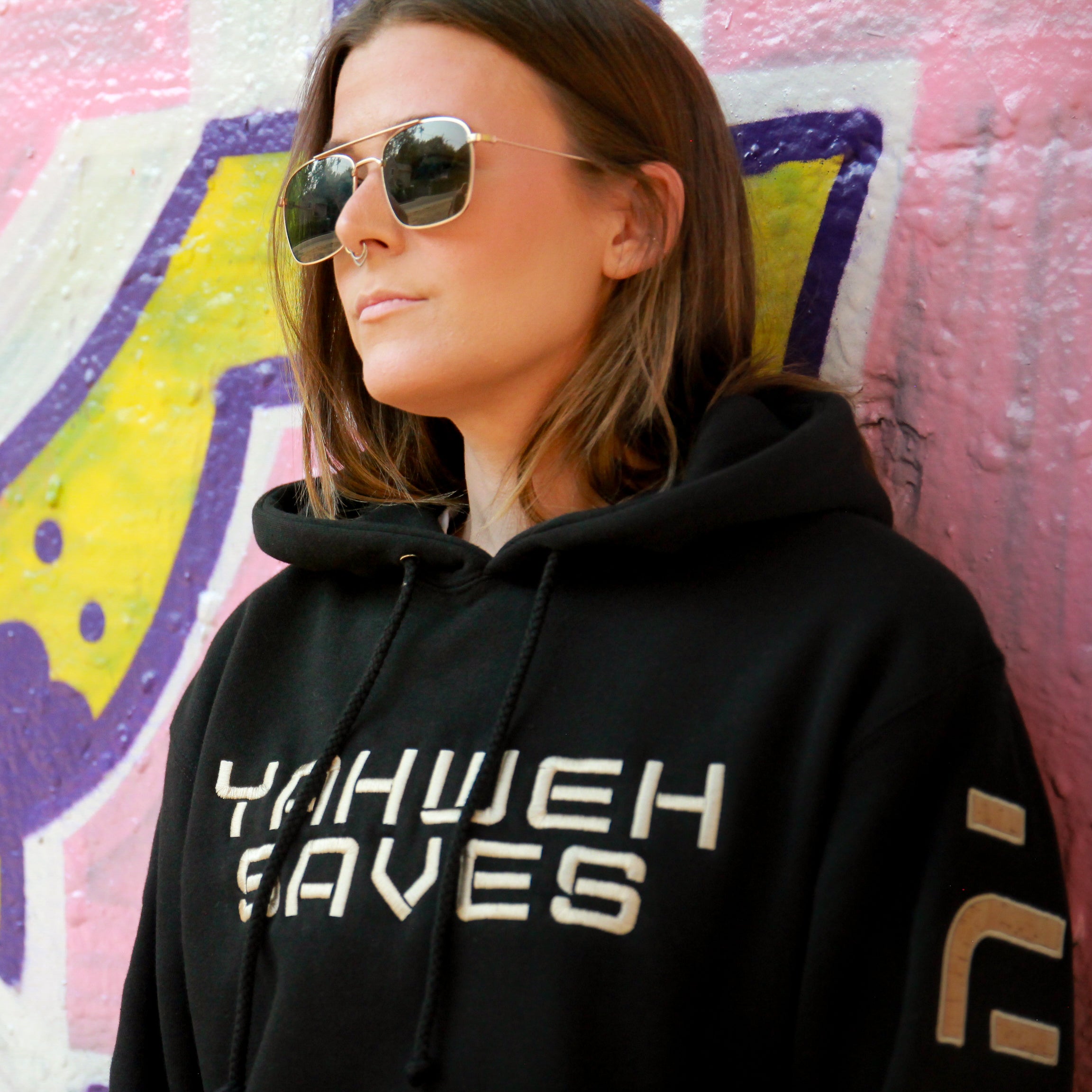 Yahweh Saves Hoodie - Black and Cork