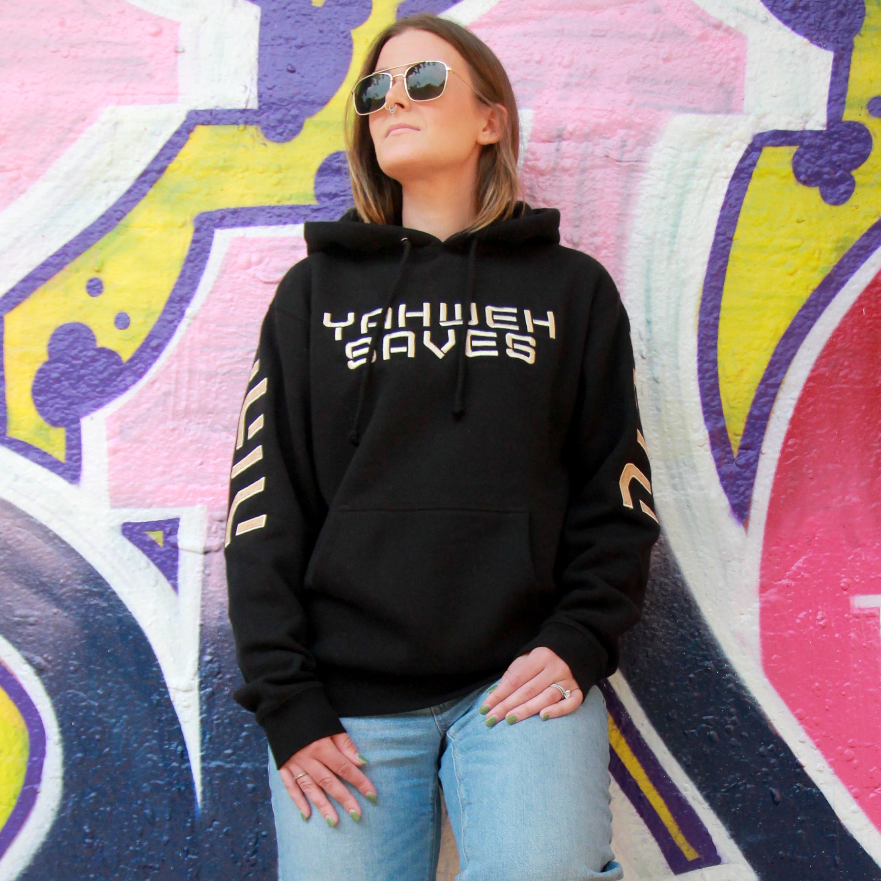 Yahweh Saves Hoodie - Black and Cork