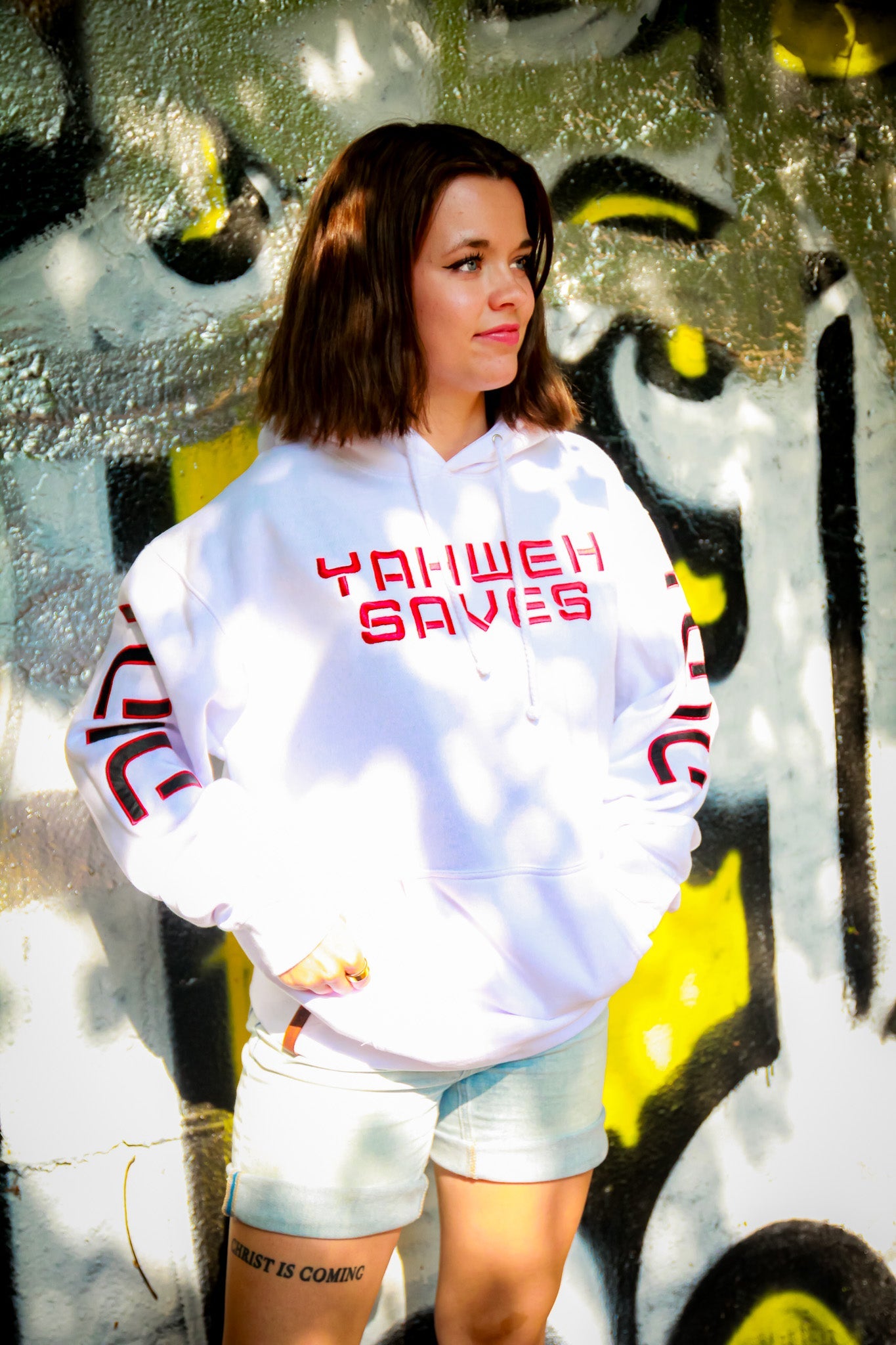 Yahweh Saves Hoodie - White