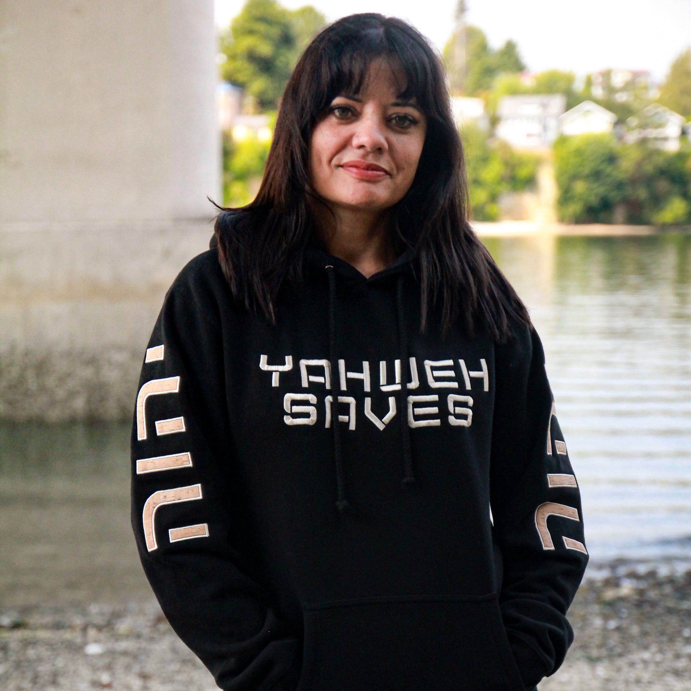Yahweh Saves Hoodie - Black and Cork