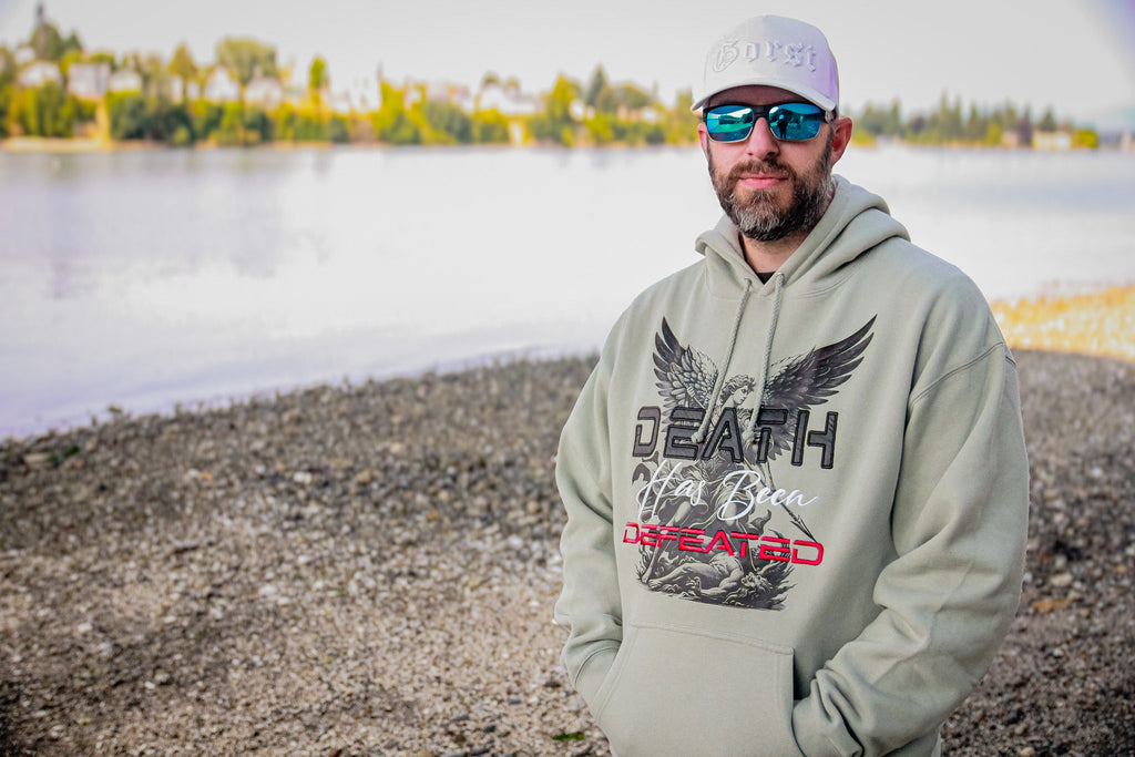 Death Has Been Defeated Hoodie - Dusty Sage Green