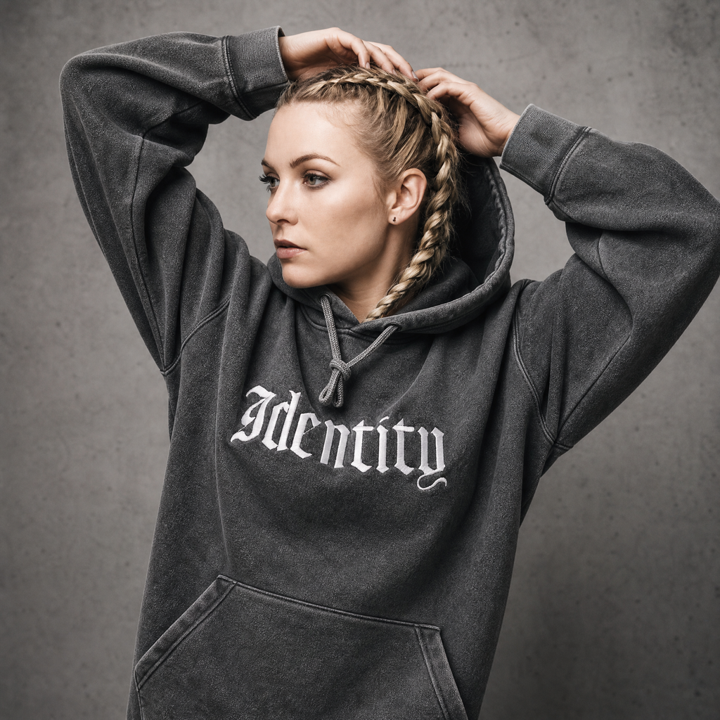 Identity Mineral Wash Hoodie in Black | Embroidered Christian Hoodie