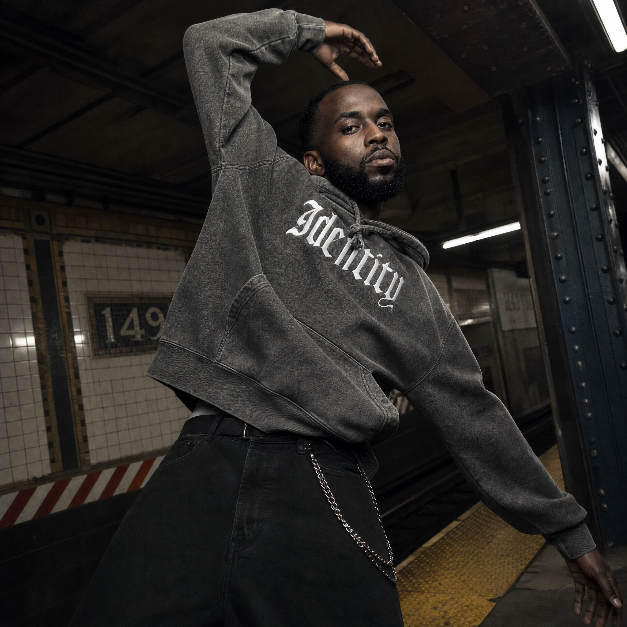 Identity Mineral Wash Hoodie in Black | Embroidered Christian Hoodie