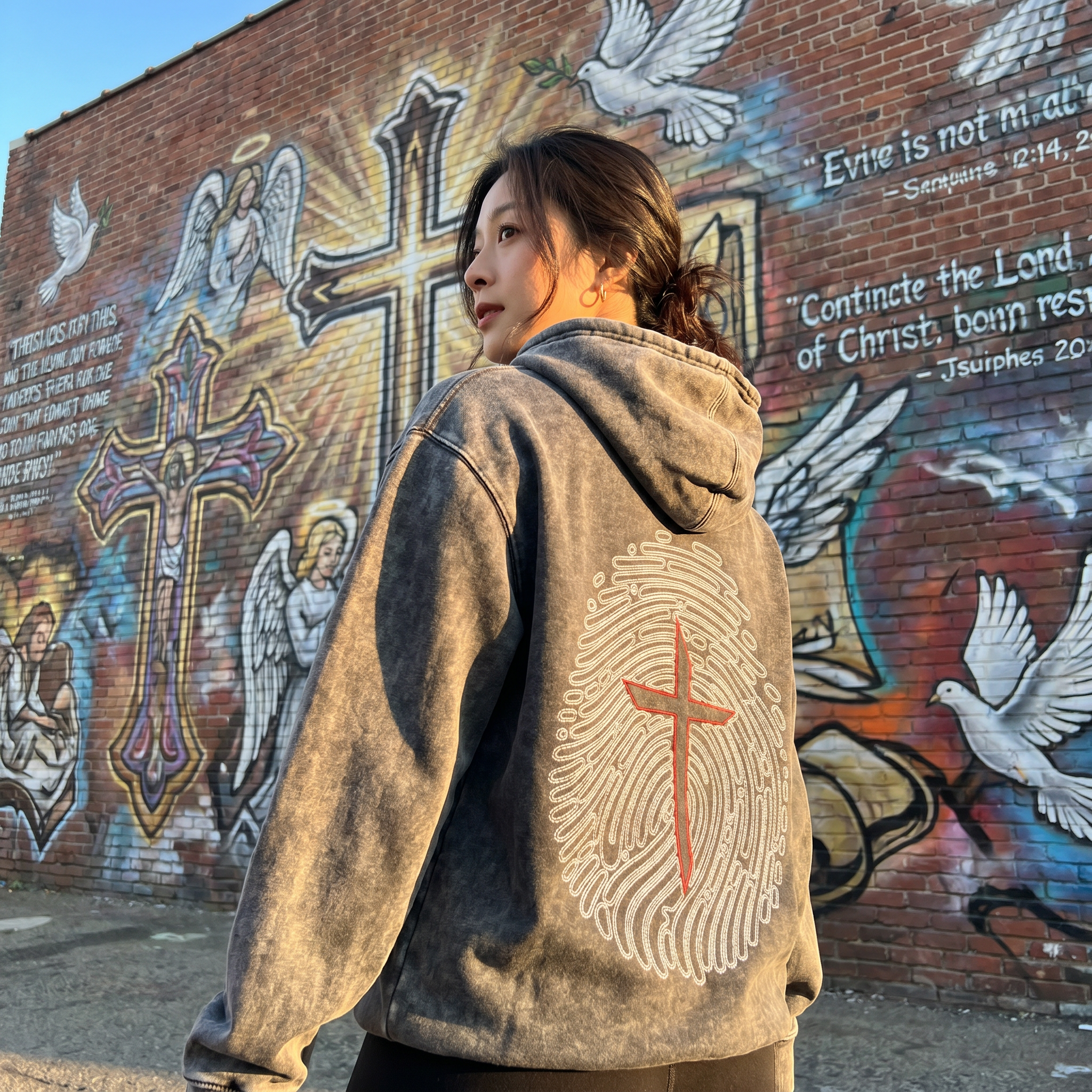 Identity Mineral Wash Hoodie in Black | Embroidered Christian Hoodie