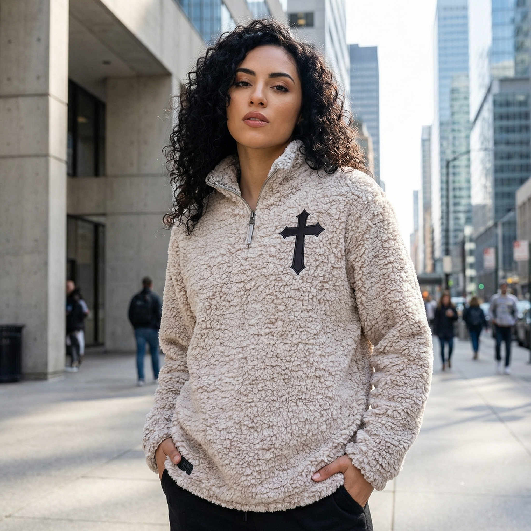 Rugged Cross Sherpa Quarter-Zip Pullover | Embroidered Christian Outerwear