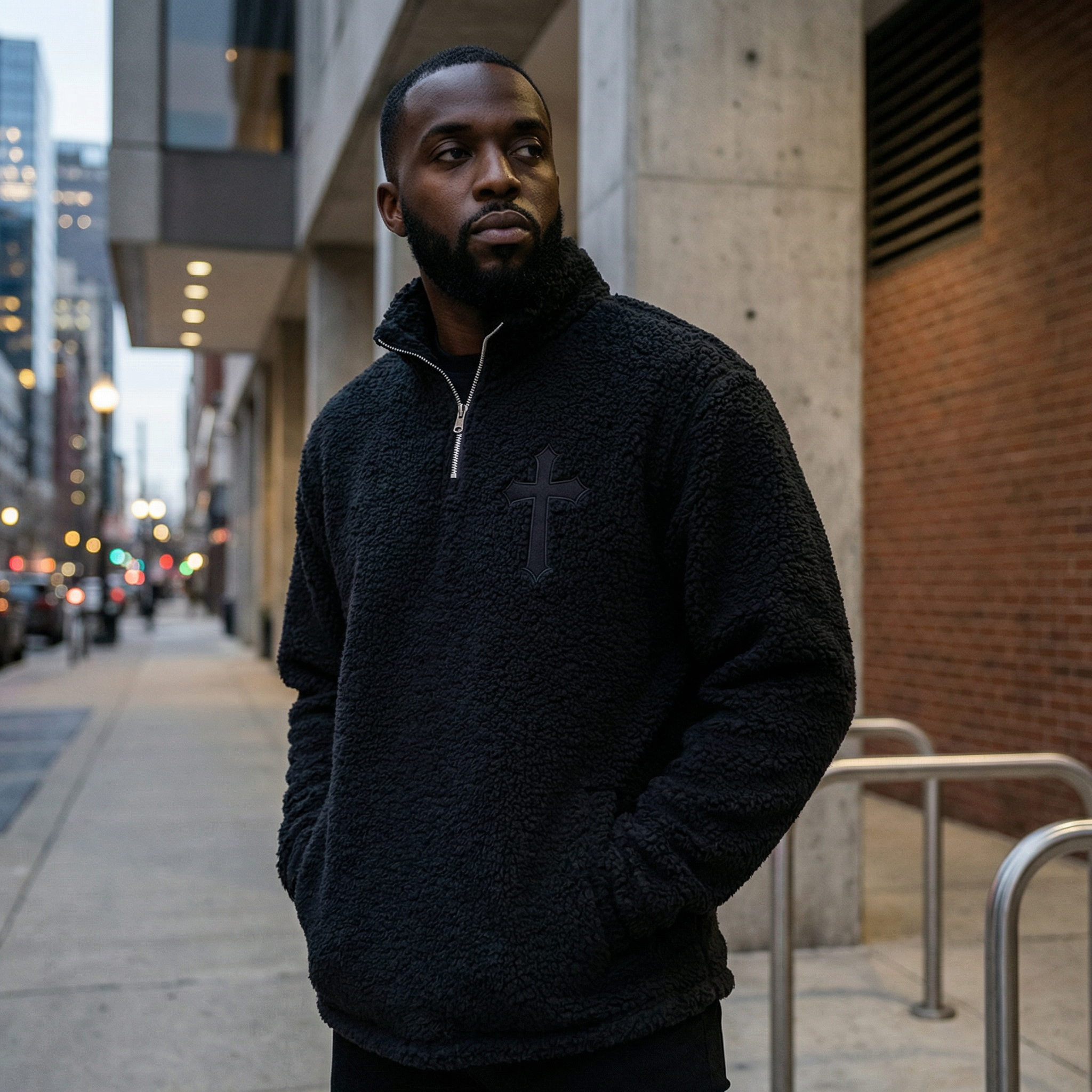 Rugged Cross Sherpa Quarter-Zip Pullover | Embroidered Christian Outerwear