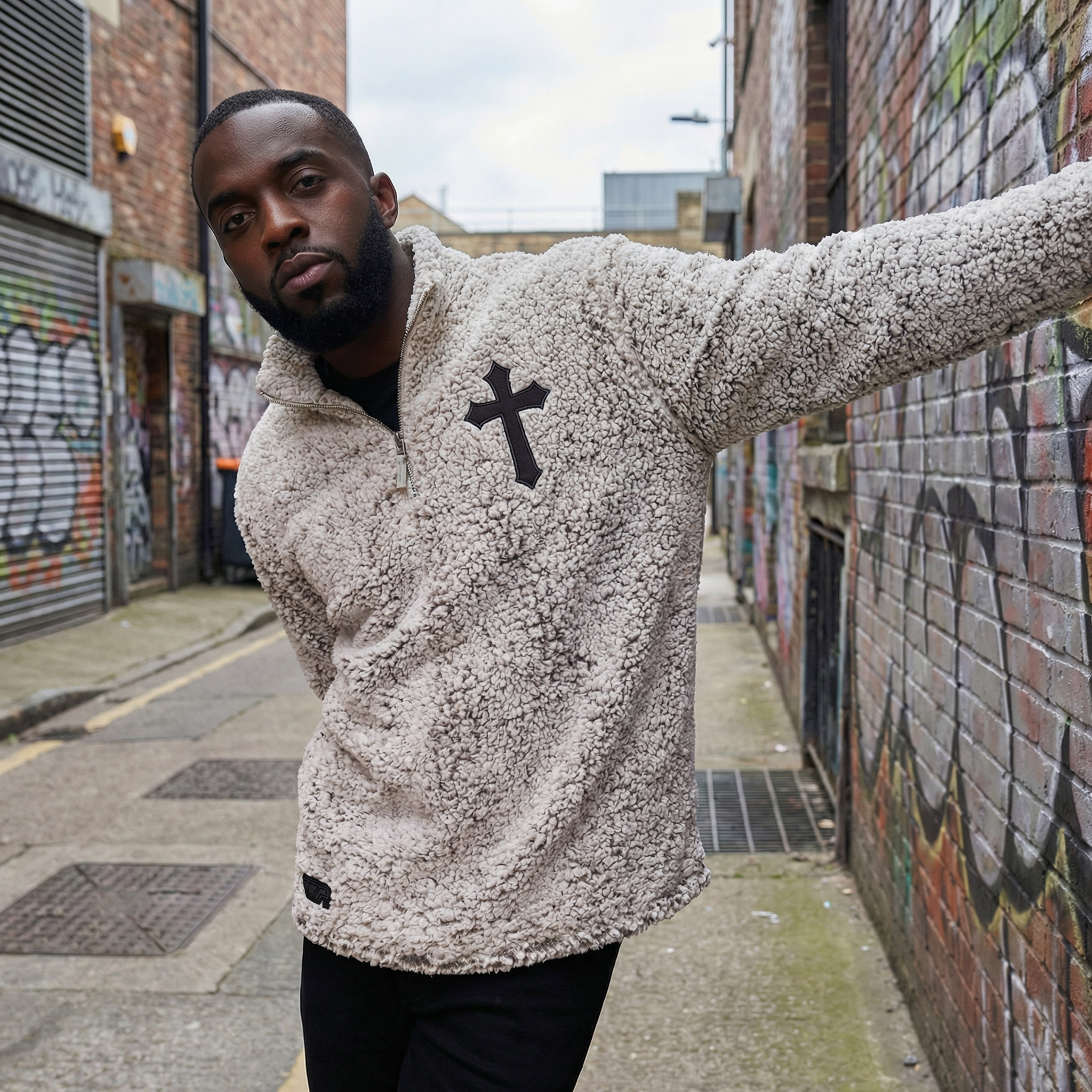 Rugged Cross Sherpa Quarter-Zip Pullover | Embroidered Christian Outerwear