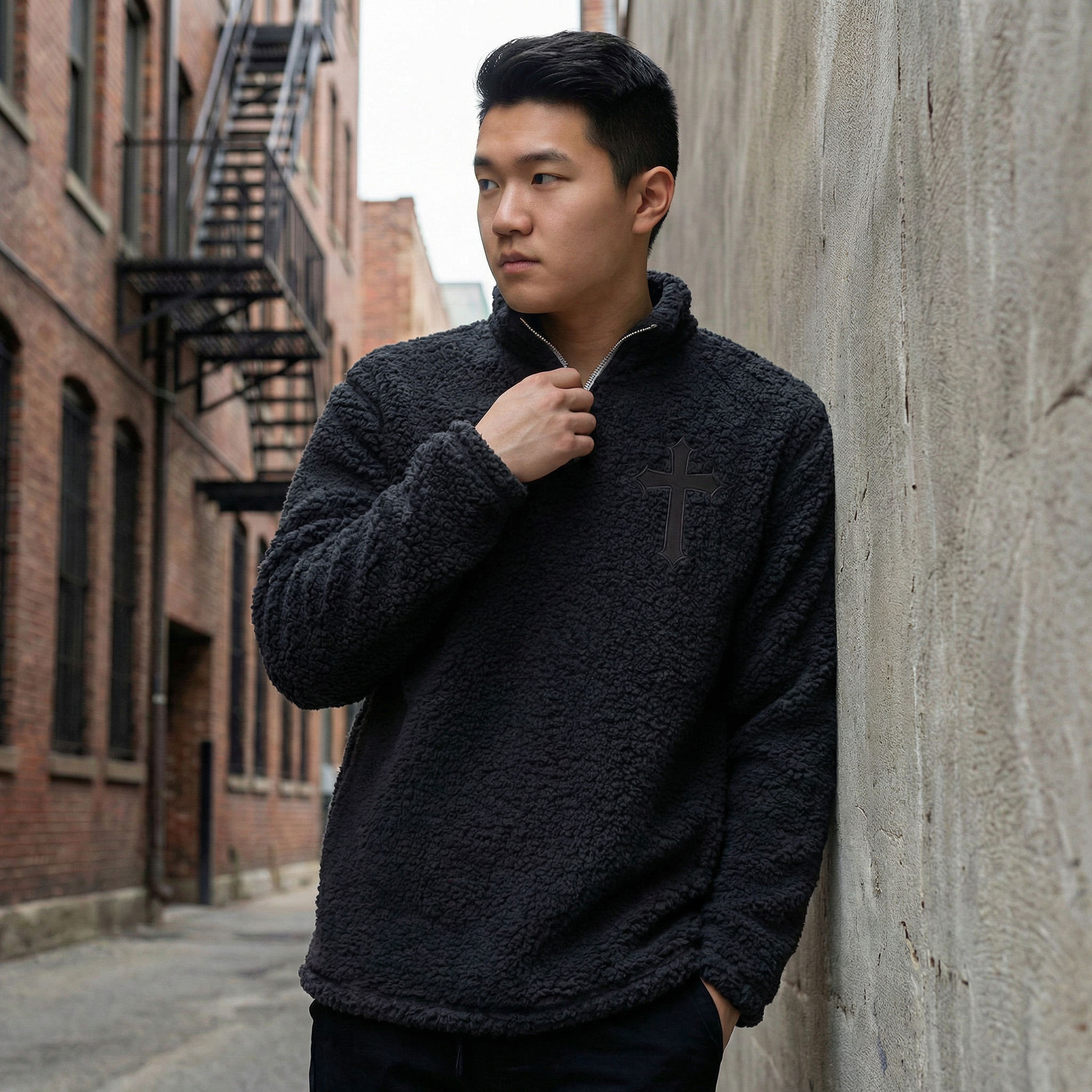 Rugged Cross Sherpa Quarter-Zip Pullover | Embroidered Christian Outerwear