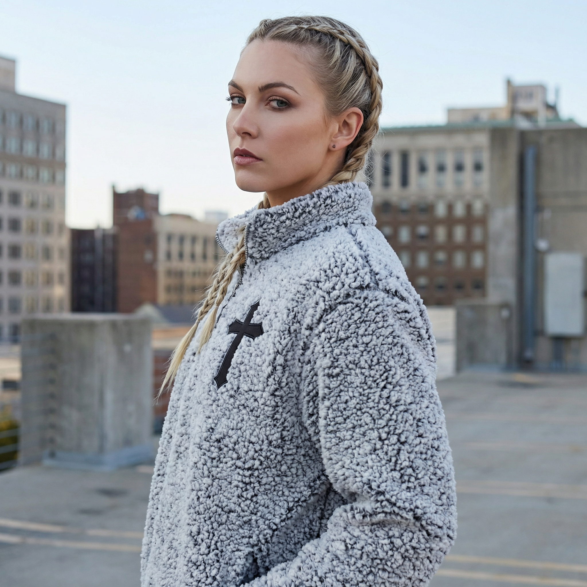 Rugged Cross Sherpa Quarter-Zip Pullover | Embroidered Christian Outerwear