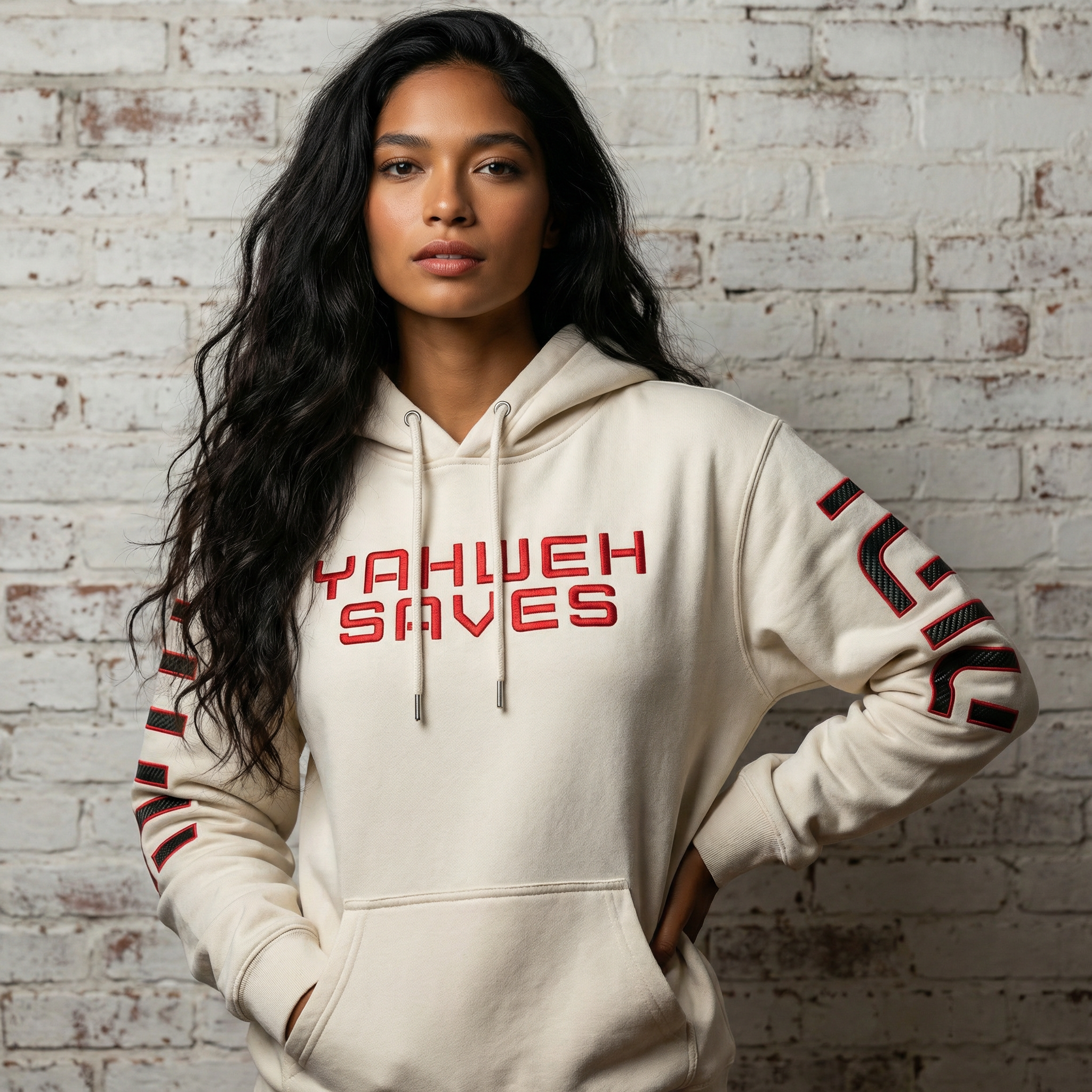 Yahweh Saves Embroidered Hoodie | Carbon Fiber Christian Hoodie