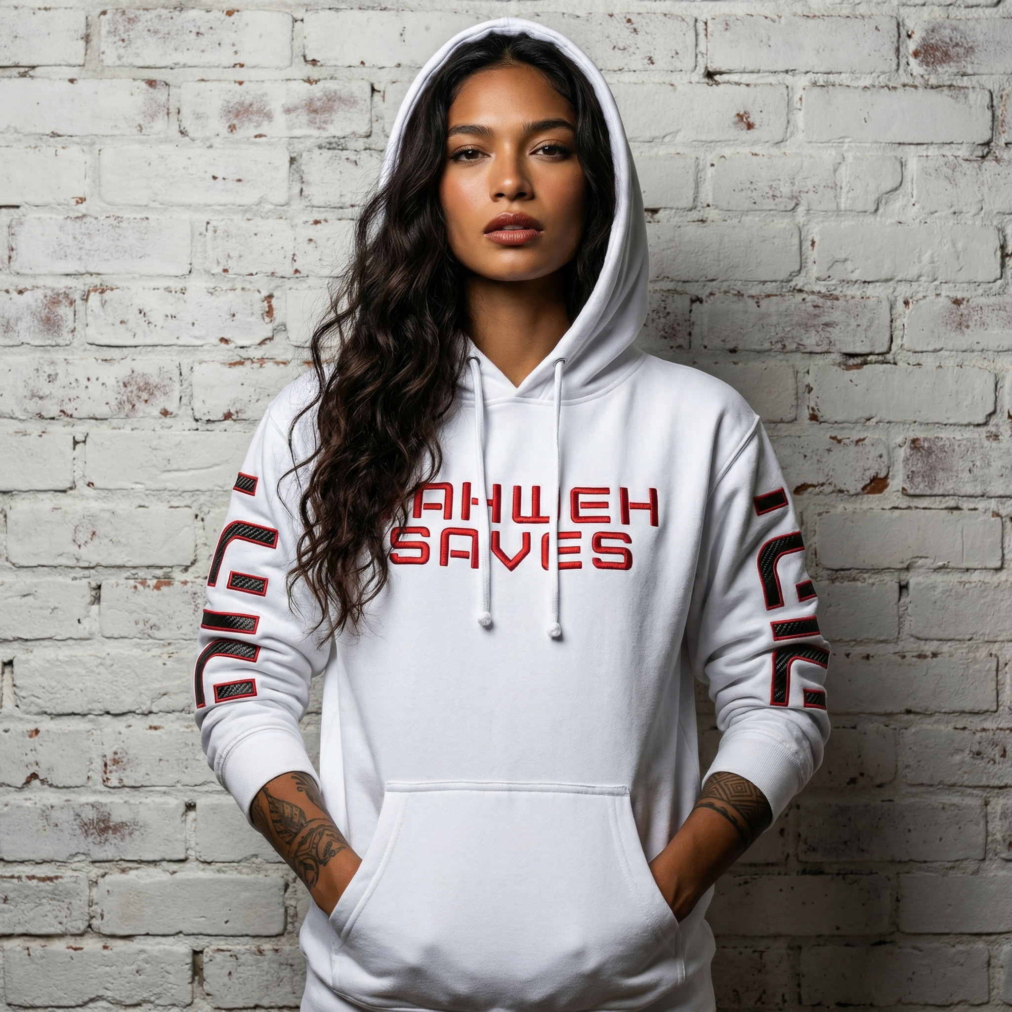 Yahweh Saves Embroidered Hoodie | Carbon Fiber Christian Hoodie