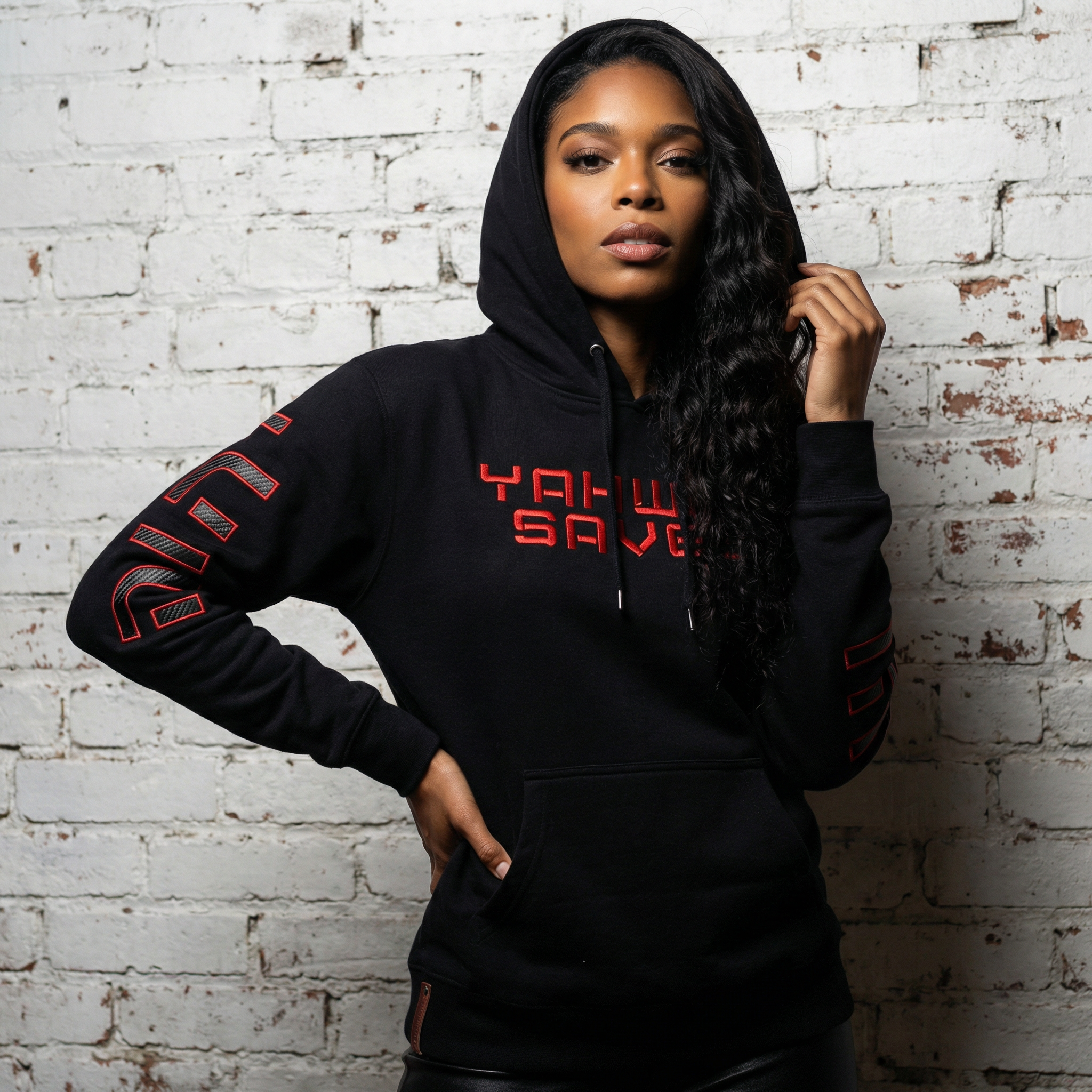 Yahweh Saves Embroidered Hoodie | Carbon Fiber Christian Hoodie